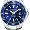 Stuhrling Depthmaster Dive Watch featuring luminescent baton-style hands, 100-meter water resistance, and a durable stainless steel bracelet with a push-button deployant clasp. 