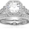 Platinum-Plated Antique Ring set with Asscher-Cut Swarovski Zirconia