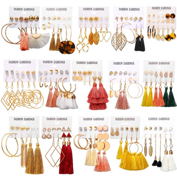 AROIC 93 Pairs Colorful Earrings with Tassel Earrings