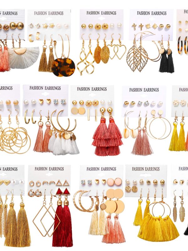 AROIC 93 Pairs Colorful Earrings with Tassel Earrings