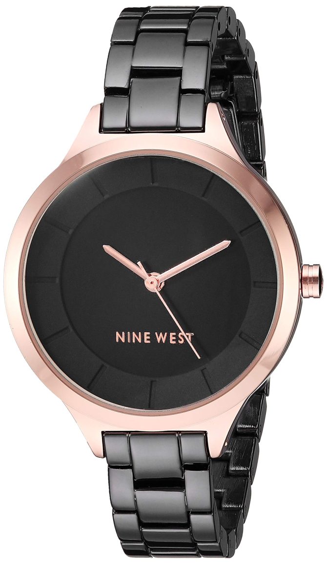 Nine West Women's Rose Gold-Tone and Gunmetal Bracelet Watch
