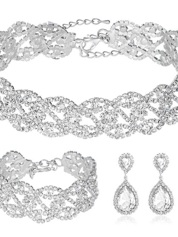 3 Pack Rhinestone Crystal Choker Necklace Link Bracelet