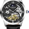 Stührling Original Watch for Men Skeleton Watch Dial, Dual Time, AM/PM Sun Moon