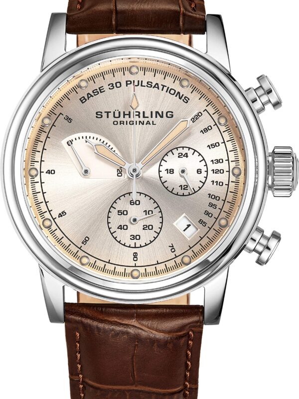 Stuhrling Original Mens Leather Watch Chronograph Pulsometer