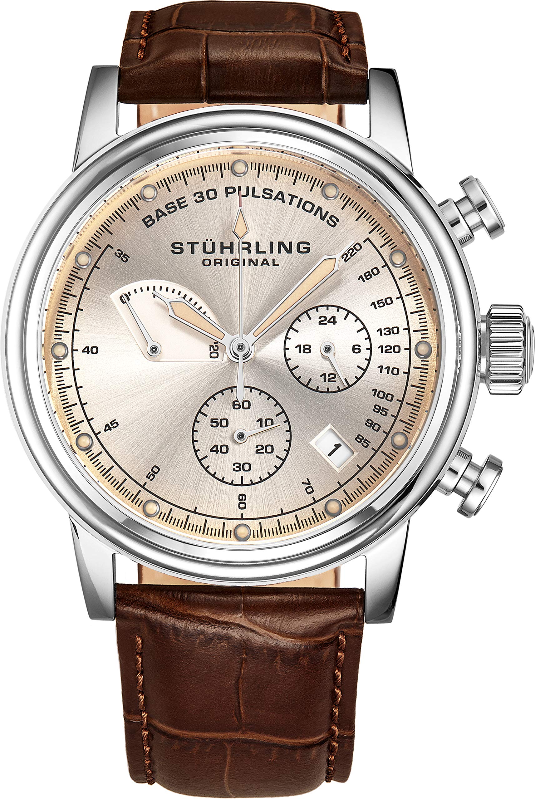 Stuhrling Original Mens Leather Watch Chronograph Pulsometer