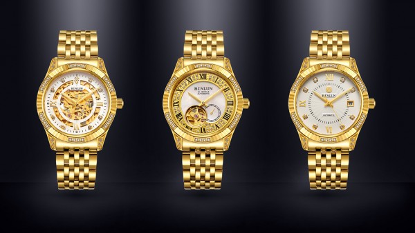 BINLUN 18K Gold Plated Automatic Wrist Watches for Men