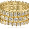 18k Yellow Gold Plated Three Sterling Silver and Cubic Zirconia