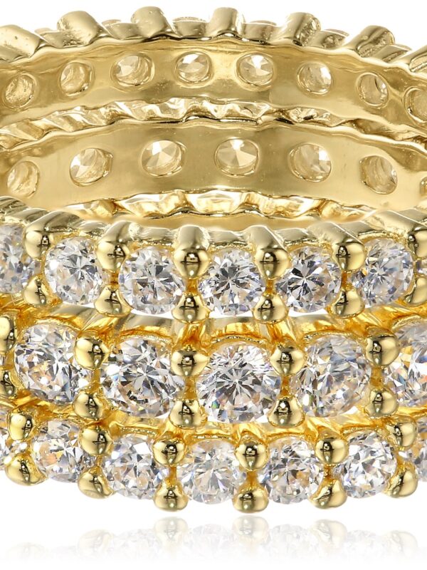 18k Yellow Gold Plated Three Sterling Silver and Cubic Zirconia