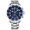 Chronograph Blue Wrist Watch with Date and Stainless Steel Link Bracelet