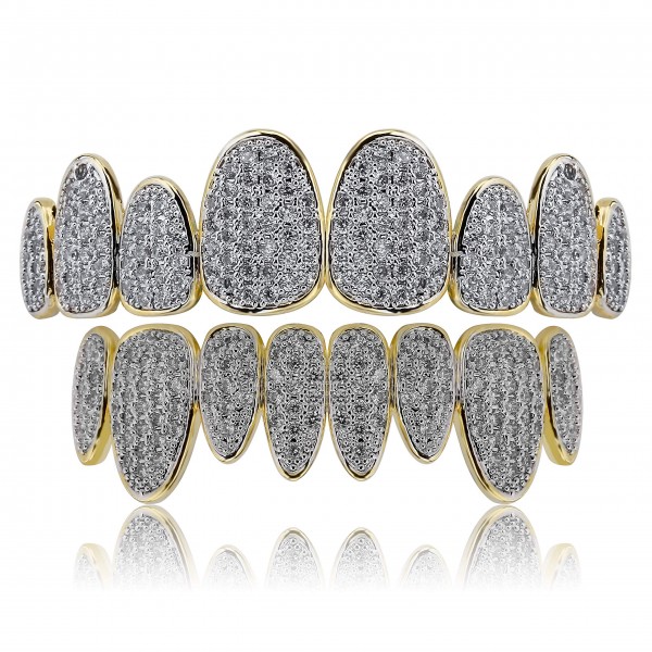 18K Gold Plated Iced Out Top and Bottom Grills for Your Teeth