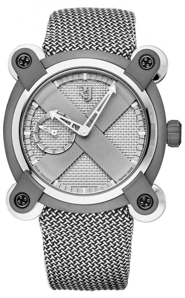 Romain Jerome "Moon Invader" Gray Dial Swiss Automatic Watch with Titanium Case and Mesh Strap 