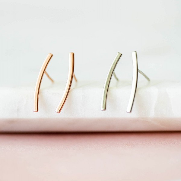 14K White Gold Plated Crawler Earrings Cuff Studs