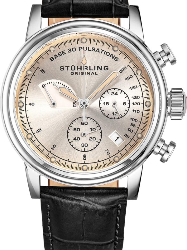 Stuhrling Original Mens Leather Watch Chronograph Pulsometer
