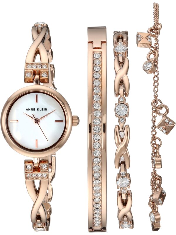 Complete Your Look with Anne Klein Women's Swarovski Crystal-Accented Rose Gold-Tone Watch and Bracelet Set.