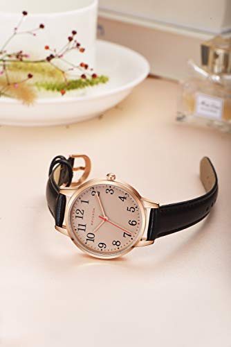 Women's Rose Gold and Black Leather Band Swiss Made