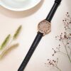 Women's Rose Gold and Black Leather Band Swiss Made