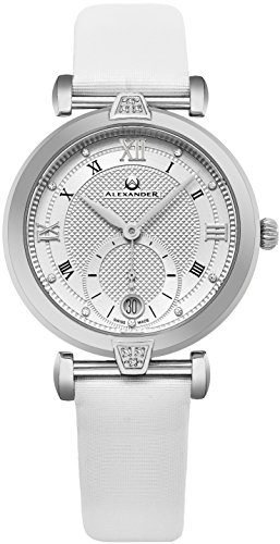 Alexander Monarch Olympias Date Diamond Silver Large Face Watch for Women
