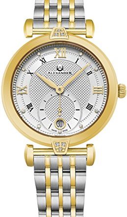Alexander Monarch Olympias Date Diamond Silver Watch for Women