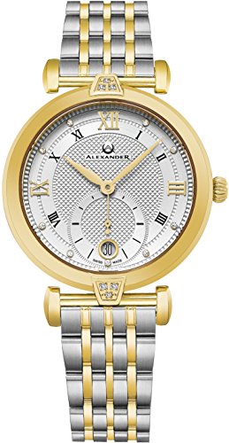 Alexander Monarch Olympias Date Diamond Silver Watch for Women