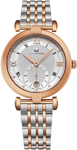 Alexander Monarch Olympias Date Silver Large Face Watch for Women